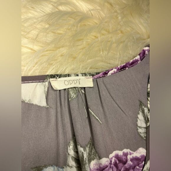 Oddy lavender grey 3/4 floral front tie blouse sz 1XL - Picture 2 of 6